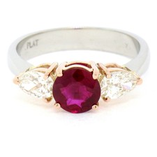 Platinum & Rose Gold GIA Vivid Red Pigeon's Blood Burma Ruby & Pear Diamond Ring