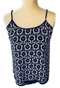 Women’s Small Tank Top Charming Charlie Blue White Lined Adjustable Straps Silky - Photo 1/10