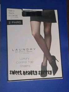 Laundry By Shelli Segal Los Angeles Pantyhose 20 Denier Size2 Black (2 Pairs) - Picture 1 of 3