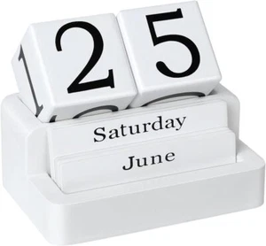 2025 White Wooden Block Calendar for Desk, Daily Desktop Perpetual Calendar - Picture 1 of 7
