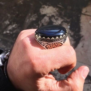 Mens Ring Big Heavy Silver 925 Sterling Statement Jewelry Black Onyx Turkish - Picture 1 of 8