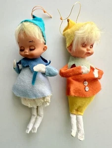 SET 60er Vintage Vintage Einweg Pixie Elfe Wichtel Filz Ornamente MCM Weihnachten Japan - Bild 1 von 10