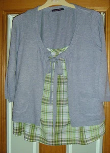 FAB DOUBLE LAYER GREY CARDIGAN/LIME GREEN CAMI TOP,LOOKS LIKE SEPARATES,SZ10 EX - Picture 1 of 12