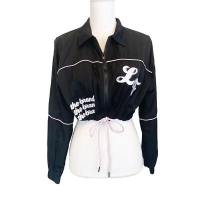 LF The Brand Black Crop Full Zip Jacket Spellout Logo Womens XS - Image 1 of 4