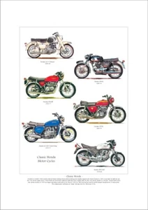CLASSIC HONDA - Fine Art Print A3 size - CA77 CB450 CB400F CB750 GL1000 CBX1000 - Picture 1 of 1