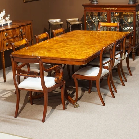Beautiful 9' traditional mahogany with burl 2 pedestal formal dining table Cover