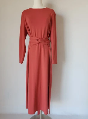 Pure Jill Affinity French Terry Tie-Waist Max Dress Long Sleeve Red Brick Sz.L - Image 1 of 4