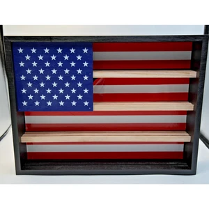 Military Challenge Coin Display Case, 16”X12” Wooden American Flag Medal Shadow - Picture 1 of 4