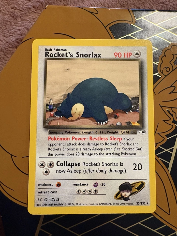 Pokémon TCG Vintage Rocket’s Snorlax Non Holo Rare 33/132 Gym Heroes WotC - Image 1 of 3