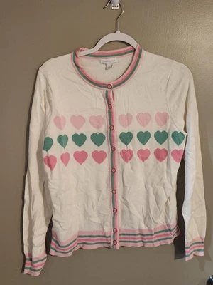 Suéter cartigan Charter Club rosa corações botão tamanho G - Imagem 1 de 3