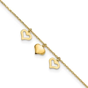 Tobillera de 3 corazones de oro amarillo de 10k de 9" con 1 pulgada de extensión 0,97 gm para mujer - Imagen 1 de 5