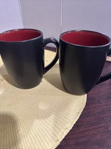 Target Home Worldview Two Stoneware Matte Black Glaze Coffee Cups w/Red Interior - Picture 1 of 5