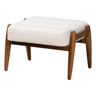 Baxton Studio Jeanine Cream Boucle Fabric and Brown Rubberwood Ottoman Footstool - Image 1 of 4