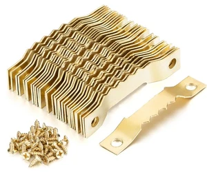 Sawtooth Picture Hangers Bulk Small  30pcs Gold Sawtooth Hangers / Hooks with... - Picture 1 of 7