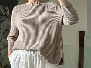 Seasalt Poldhu Cove Jumper Chunky Knit Cotton 3/4 Sleeve Natural Beige Size 12 - Picture 1 of 11
