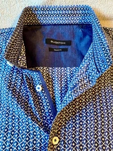 Bugatchi klassische Passform blau geometrisches Muster Knopfleiste Herren Large Hemd - Bild 1 von 4