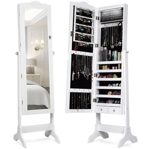 Schmuck Schrank Organizer mit Ganzkörperspiegel, 14 LEDs Bodenstehend Juw... - Bild 1 von 9