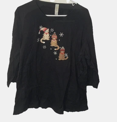 Pullover Mañana Sol Navidad Papá Noel Gatito Gatos Bordado en Negro Talla 2XL Foto 1 de 4