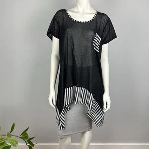 TS Taking Shape Size L Tunic Top Blouse Sheer Mesh Black White Short Sleeve - Imagen 1 de 11