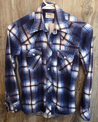 Camisa Montgomery Ward a Cuadros Juvenil 14 De Colección Manga Larga Franela Perla Occidental a Presión Foto 1 de 4