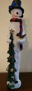 Snowman Pencil Figurine Carrying Christmas Tree and Bird 7.5" Tall - Picture 1 of 6