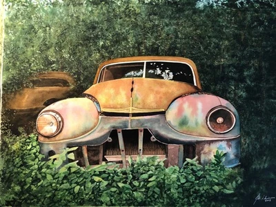1000-piece jigsaw puzzle of 1940's junk car by watercolor artist John Shimmin - Image 1 of 2