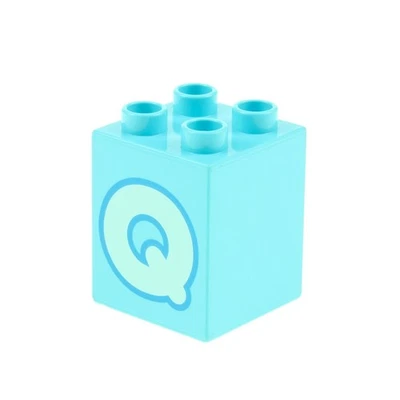1x Lego Duplo Motiv Bau Stein 2x2x2 hell azur blau Buchstabe Q aqua 31110pb159 - Bild 1 von 2