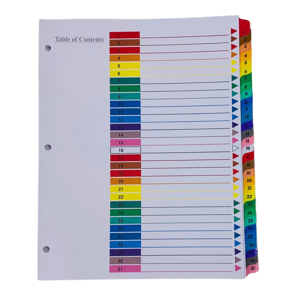 Universal Table of Contents Dividers 31 Tab 3 Hole Punched Letter Size - Image 1 of 4