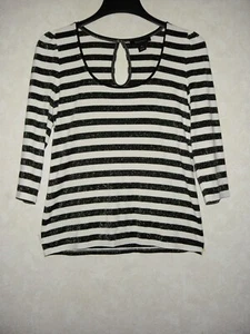 Top de mujer White House Black Market mediano negro blanco a rayas manga 3/4 - Imagen 1 de 10