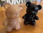 Lot Of 2 Boyd Glass Fuzzy Bear Figures 3” Dark Brown/Black & Pink