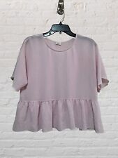 Aritzia Wilfred Macee Blouse Shirt Short Sleeve Peplum Pink XS Textured Oversize