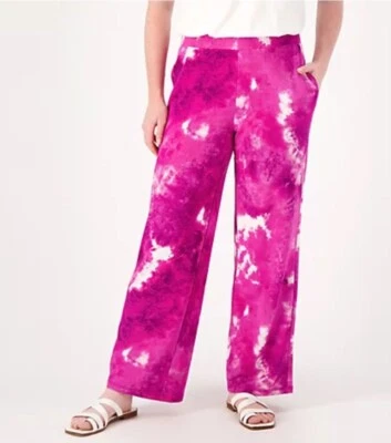 LOGO Lounge by Lori Goldstein Regular Tie-Dye French Terry Pants Deep Blossom 1X - Image 1 of 3