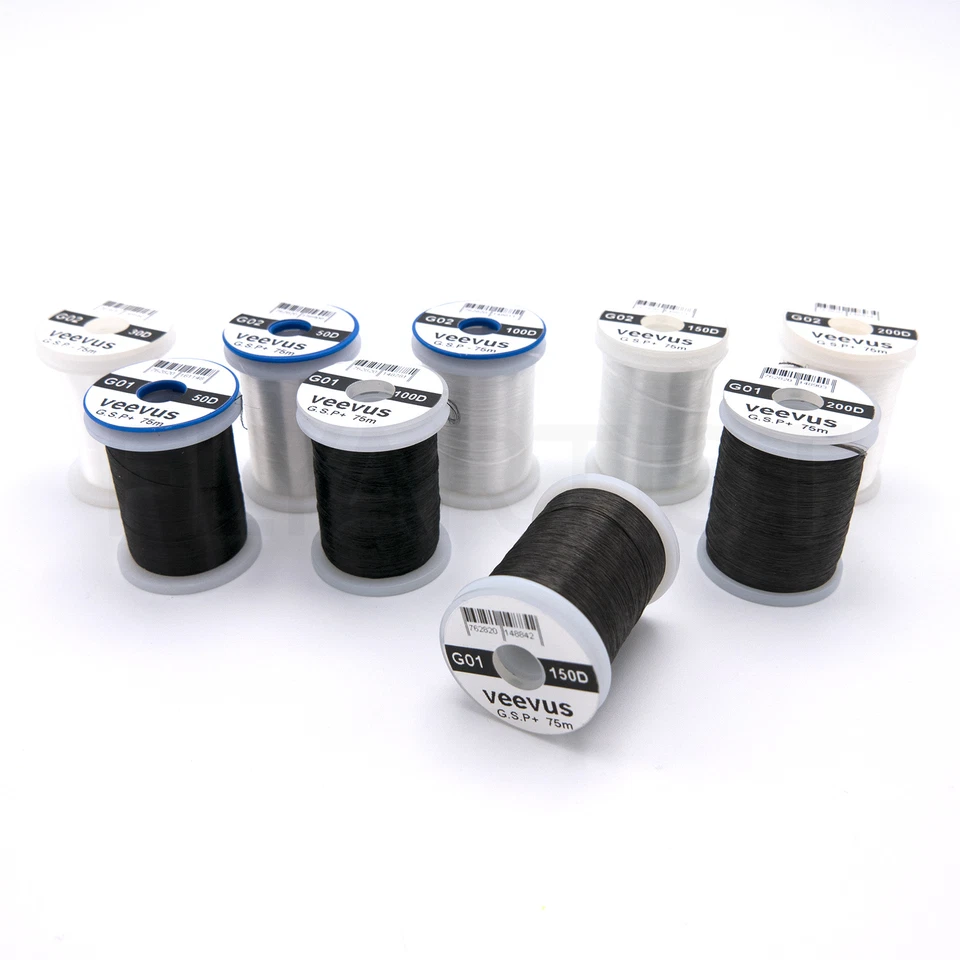 VEEVUS GSP THREAD Fly Tying Gel Spun Polyethylene Black White 30 50 100 150 200 - Image 1 of 1