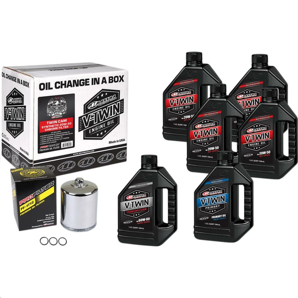 Maxima - 90-119016PC - Twin Cam Synthetic Oil Change Kit with Chrome Filter