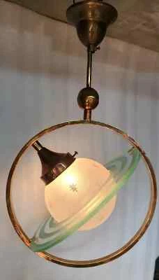 Saturn Brass Celestial Elegance Ceiling Pendant Light with Frosted Star Globe - Image 1 of 4