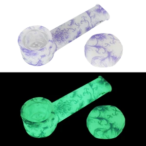Glows in dark Silicone Smoking Pipe, glass bowl & Cap Lid  ~ Flower ~ 3.5 inch. - Picture 1 of 1