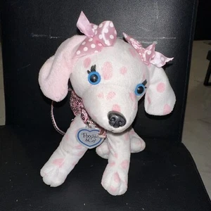 Poochie & Co Girls Poodle Dog Purse Pink Polka Dot Sequin Plush White Pink - Picture 1 of 4