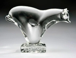 VINTAGE LARGE HEAVY GRIZZLY POLAR BEAR FULL LEAD CRYSTAL ART GLASS - MCM SWEDEN - Picture 1 of 11