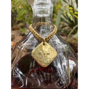Rum Liquor Decanter Tag | 1" Hand-Stamped Thick High-Quality Brass Spirits Label - Picture 1 of 10