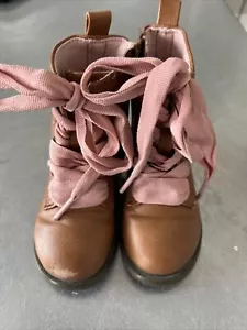 Cat And Jack Toddler Giovanna Zipper Lace-up Cognac Combat Boots Size 5c - Picture 1 of 6