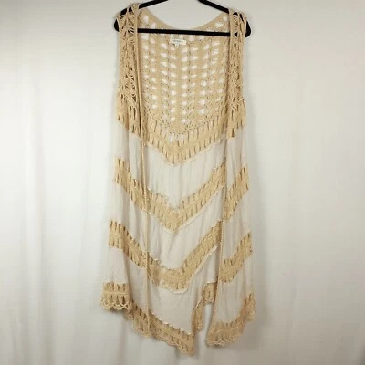 Cárdigan abierto Umgee para mujer crochet BOHO sin mangas largo marfil talla S tejido abierto Foto 1 de 4
