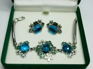 Vintage Russian Set Earrings Bracelet Sterling Silver 925 Women's Jewelry Enamel - Picture 1 of 8