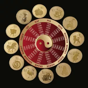 12 Zodiac Chinese Feng Shui Golden Collectible Coin Decor Commemorative Coin - Picture 1 of 23