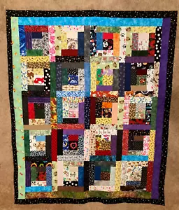 Log Cabin "I Spy" Patchwork Scrap Quilt lap size 40" X 47" handmade NEW LQ-126 - Picture 1 of 6