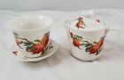 TenRens 4 Piece Tea for One Set Peaches And Bats White Teapot and Cup Set