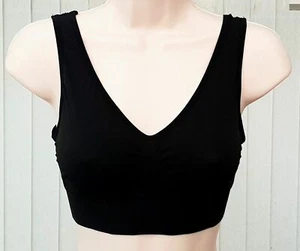 Damen Komfort BH V-Ausschnitt nahtlos gerippt Band weiß schwarz nude Größe 8-18 S M L - Bild 1 von 8