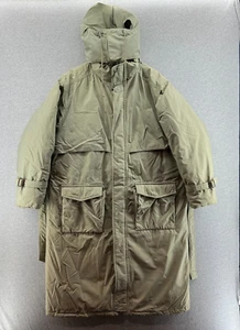 Vintage 80s Eddie Bauer Mens Large Goose Down Trench Gore Tex Long Hooded Beige - Picture 1 of 24