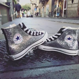 Converse all Star Nere personalizzate con tessuto Glitter argento Clean - Foto 1 di 5