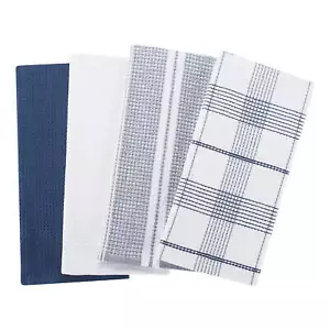 Washed Indigo Cotton Waffle-Weave Dual-Purpose Oversized Kitchen Towels 4 Pack - Picture 1 of 5