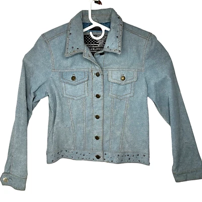 USA Dream Apparel Leather Trucker Jacket Women's Size Small Blue Thinsulate Line - Image 1 of 4